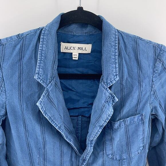 Alex Mill Boy cotton linen blend lightly lined two button pinstripe blazer sz XS - Picture 2 of 6